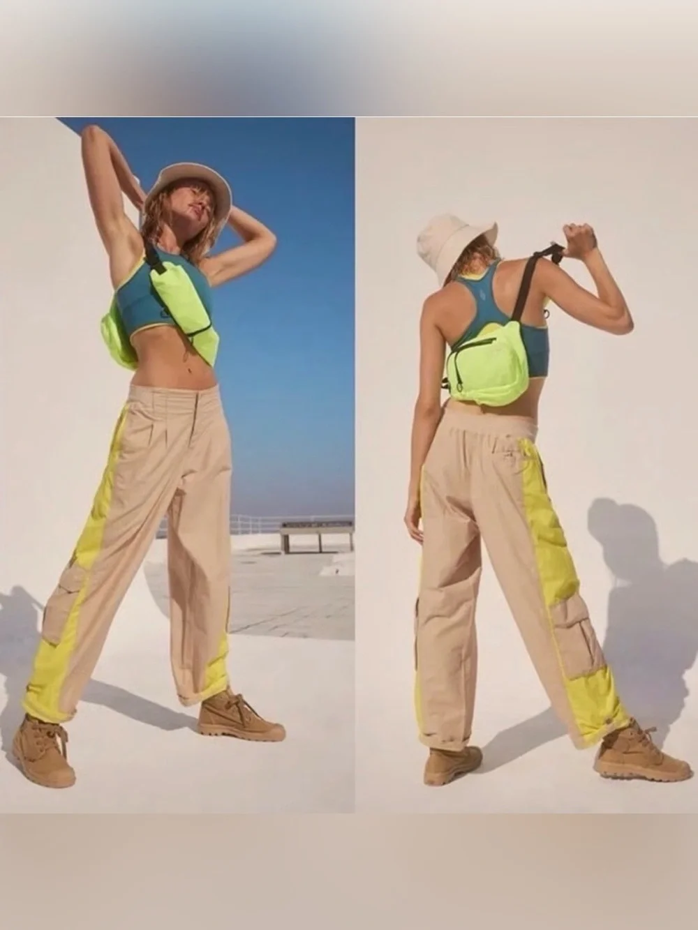 Free People Movement Mesmerize Me Colorblock Pants Small Tan Hiking Gorpcore